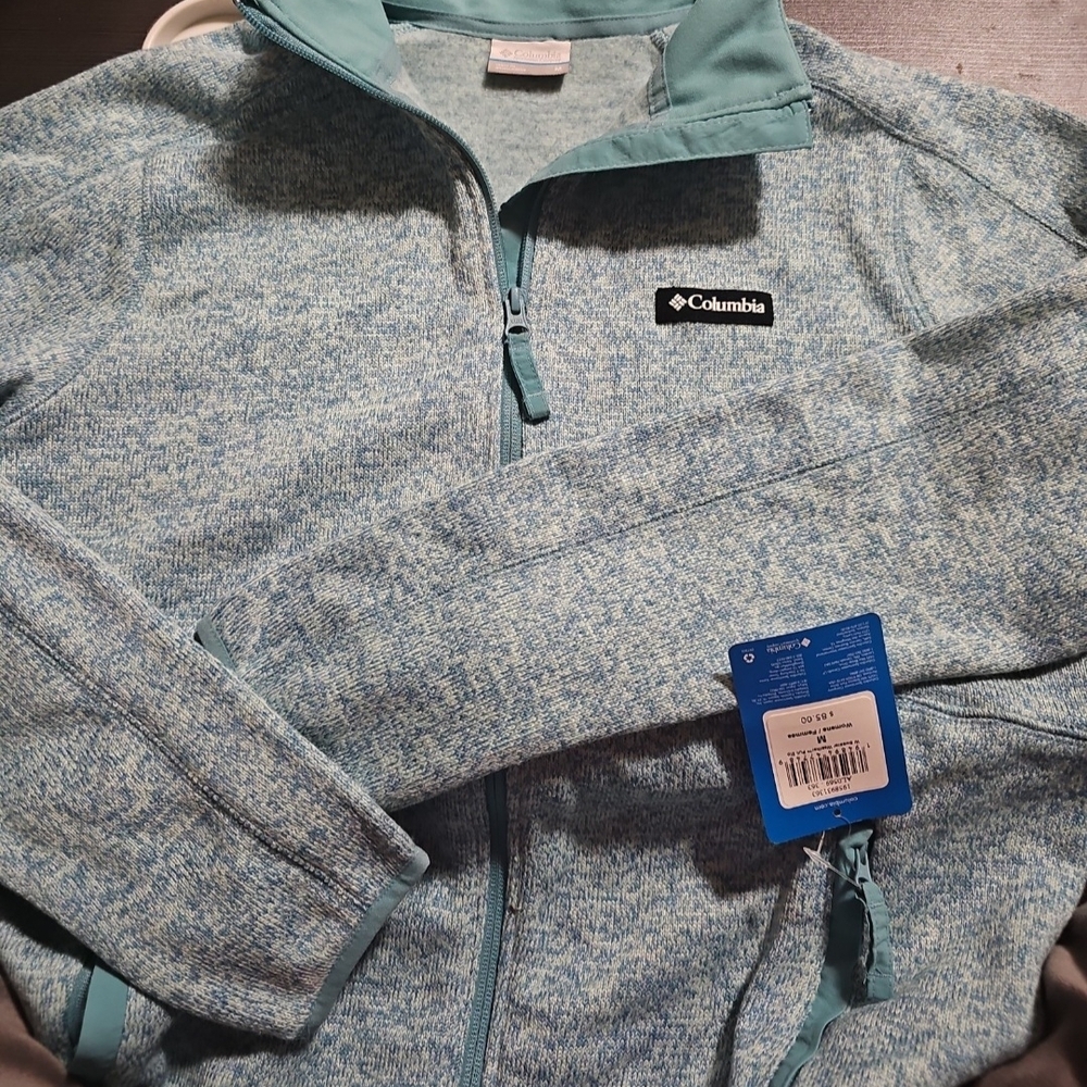 Columbia Teal and Light Blue Heather Quarter-Zip Fleece
